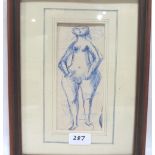 TERENCE BARTLETT. BRITISH 20TH CENTURY Full length female nude study. Pen and ink 7¼' x 3¼'