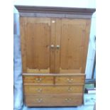 A Victorian pine linen press, the upper part with four sliding trays. 48'w x 80'h