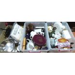 Three boxes of ceramics, kitchenware and sundries