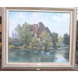 JOHN W. GOUGH. BRITISH 20TH CENTURY Pyrford Mill, Surrey. Signed, inscribed verso. Oil on board