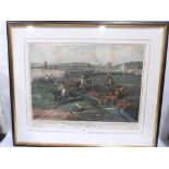 Three framed racing prints after Henry Alken Jnr. 'The Last Grand Steeple Chase'. 18' x 23'