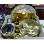 A box of brassware