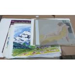 A folder of 20th century watercolours and prints