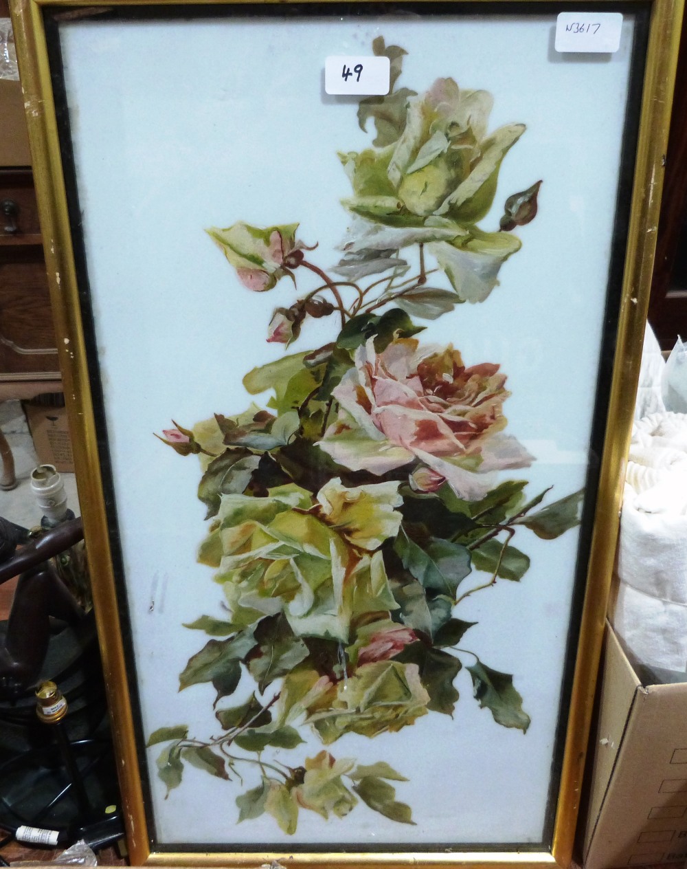 A study of roses, oils on ceramic plaque. 27' x 14'