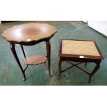 An Edward VII mahogany and line inlaid two tier occasional table and a mahogany piano stool