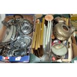 Four boxes of metalware and sundries