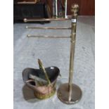 A copper and brass coal bucket, a shovel, a quantity of brass and other door finger plates and a