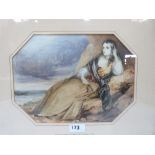 ENGLISH SCHOOL. 19TH CENTURY Young lady reclined on a rock by the seashore. The mount inscribed Lady