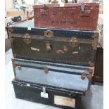 Three cabin trunks and a tin case