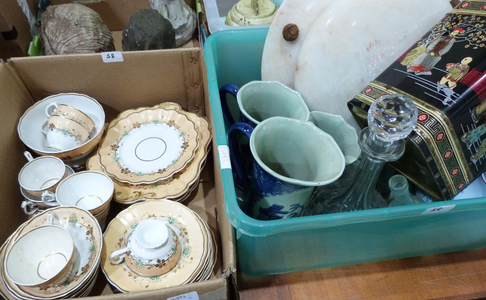 A part tea service and a box of sundries