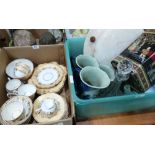 A part tea service and a box of sundries