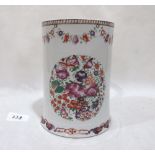 A late 18th or early 19th century Chinese export mug of slightly tapered form, painted in famille-