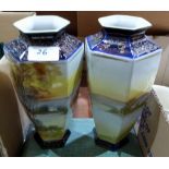 A pair of Noritake hexagonal vases. 9¼' high