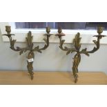 A pair of rococo revival two light wall appliques of recent manufacture. 15½' high