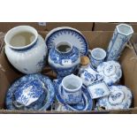 Two boxes of blue and white ceramics