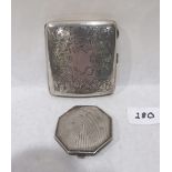 A silver cigarette case and an engine turned silver compact. (Dents) 4ozs 12dwts