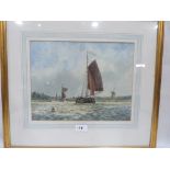ENGLISH SCHOOL. 20TH CENTURY River scene with boats and mill. Signed initials. Watercolour. 9½' x