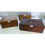 A Victorian walnut writing slope and two other boxes