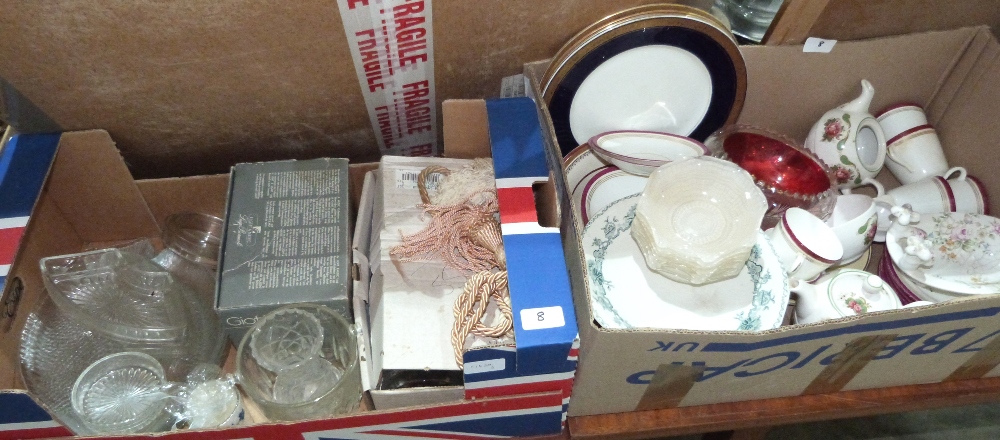 Five boxes of ceramics and glassware