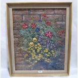 JOHN W. GOUGH. BRITISH 20TH CENTURY Study of flowers in a wall. Signed. Oil on board. 24' x 20'