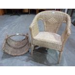 A wicker chair and log basket