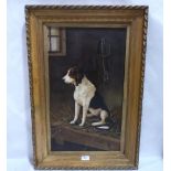 H. BANCROFT. BRITISH 20TH CENTURY Study of a hound in a stable. Signed and dated 1910. Oil on canvas