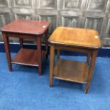 A PAIR OF MODERN MAHOGANY SIDE TABLES