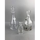 A LOT OF GLASS DECANTERS AND OTHER VARIOUS GLASSWARE