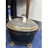 A 19TH CENTURY COAL BUCKET AND VARIOUS WEIGHTS