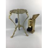 A BRASS COMPANION STAND AND A SMALL TABLE