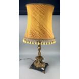 A BRASS TABLE LAMP ON A MARBLE BASE AND ANOTHER TABLE LAMP