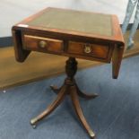 A LEATHER TOPPED DROP LEAF TABLE
