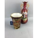 A CARLTON WARE ROUGE ROYAL VASE AND OTHER CERAMICS