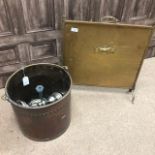 A BRASS FIRE SCREEN, A COPPER AND BRASS COAL BUCKET AND OTHER BRASS ITEMS