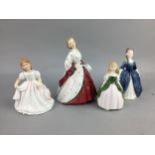 A ROYAL DOULTON FIGURE OF 'THE ERMINE COAT' AND SIX OTHER FIGURES