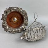 AN OLD SHEFFIELD PLATE WINE SLIDE ALONG WITH A PAIR OF SILVER PLATED WINE SLIDES AND OTHERS