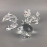 A SWAROVSKI DRAGON, DOLPHIN AND A GLASS PAPERWEIGHT