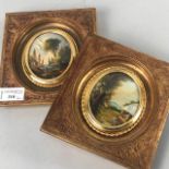 A PAIR OF FRAMED MINIATURES DEPICTING RURAL SCENES