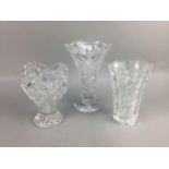 A CRYSTAL VASE AND OTHER CRYSTAL AND GLASS ITEMS