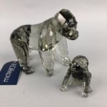 A SWAROVSKI GORILLA AND INFANT