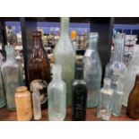 A LOT OF 19TH CENTURY AND LATER GLASS BOTTLES
