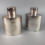 A PAIR OF WALKER & HALL SILVER PLATED FLASKS