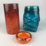 A STRATHERN GLASS VASE AND OTHER GLASS ITEMS