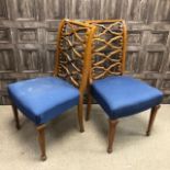 A MAHOGANY TWO DOOR CUPBOARD AND A PAIR OF 20TH CENTURY OAK DINING CHAIRS