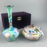 A MODERN CLOISONNE ENAMEL VASE AND CHINESE STYLE LIDDED JAR