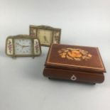 A BRASS AND PETIT POINT DRESSING TABLE SET AND OTHER ITEMS