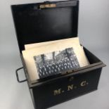 A 20TH CENTURY METAL DEED BOX, LETTERS, PHOTOGRAPHS AND OTHER ITEMS