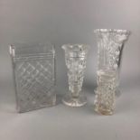 A CRYSTAL VASE AND OTHER CRYSTAL AND GLASS ITEMS