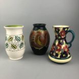 A GOUDA VASE, A CROWN DUCAL VASE AND OTHER CERAMICS