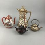 A NORITAKE FLORAL AND GILT JUG AND THREE EASTERN TEA POTS